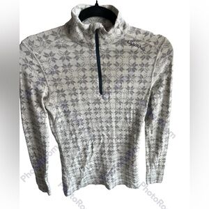 Ulvang Marissa Turtleneck Merino Wool 1/4 Zip White Grey Snowflake Size Small